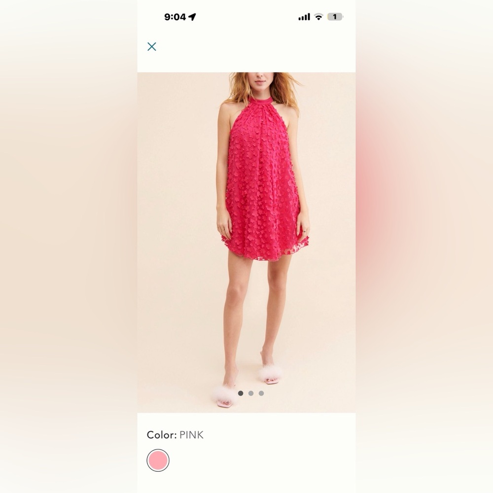 Eva Franco Anthropologie Halter Swing Mini Dress Valentine’s Pink 3D Floral